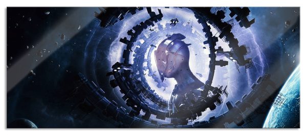 Abstraktes Auge mit Alien im Weltraum, Glasbild Panorama Im Angebot