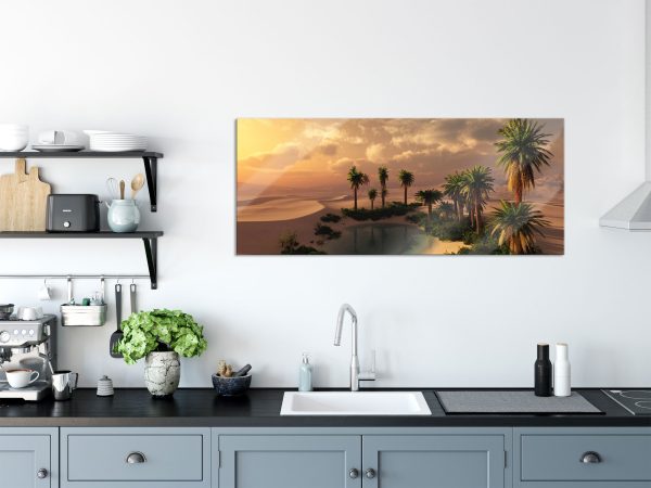 Oase in der Wüste bei Sonnenuntergang, Glasbild Panorama Angebot – Bild 3