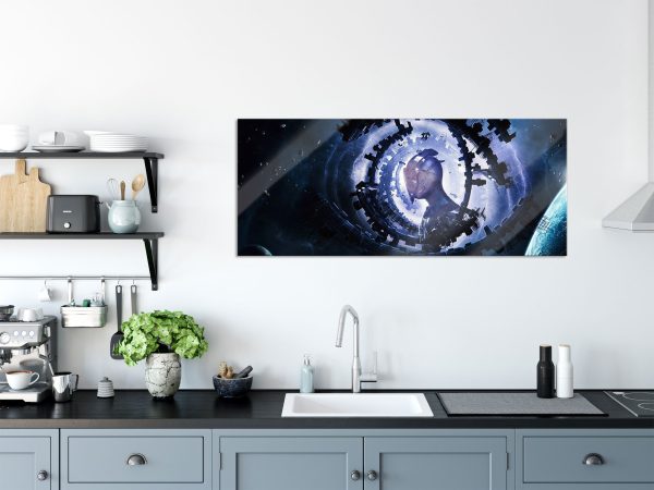 Abstraktes Auge mit Alien im Weltraum, Glasbild Panorama Im Angebot – Bild 3