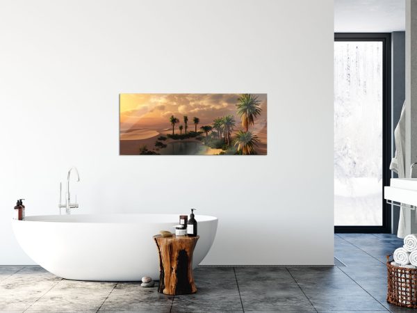 Oase in der Wüste bei Sonnenuntergang, Glasbild Panorama Angebot – Bild 4