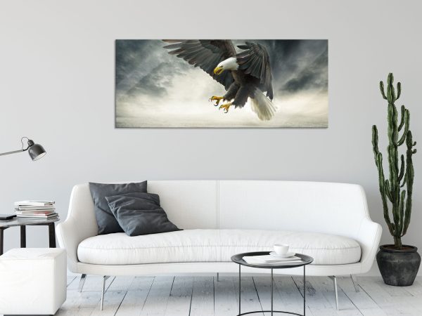Angreifender Adler in Steinwüste, Glasbild Panorama Rabatt – Bild 2