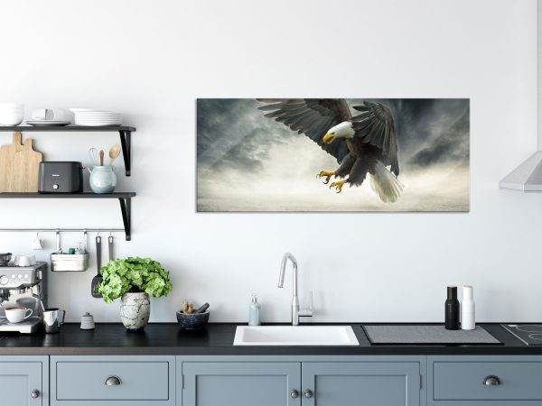 Angreifender Adler in Steinwüste, Glasbild Panorama Rabatt – Bild 3