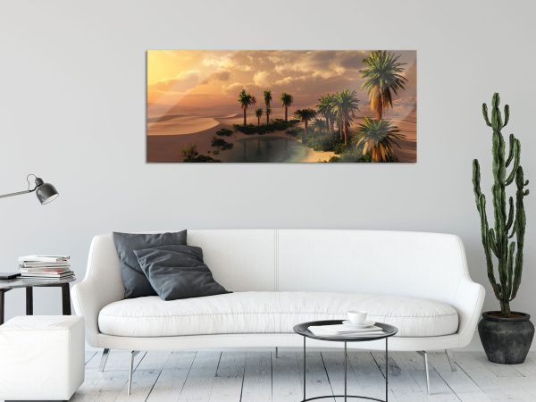 Oase in der Wüste bei Sonnenuntergang, Glasbild Panorama Angebot – Bild 2