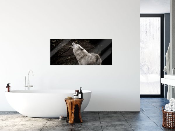 Weißer heulender Wolf im Wald, Glasbild Panorama Zu verkaufen – Bild 4