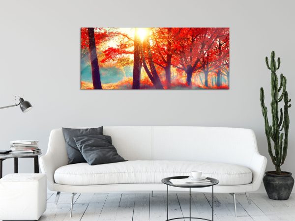 Bunte Herbstbäume sonnenbestrahlt, Glasbild Panorama Online-Schn?ppchen – Bild 2